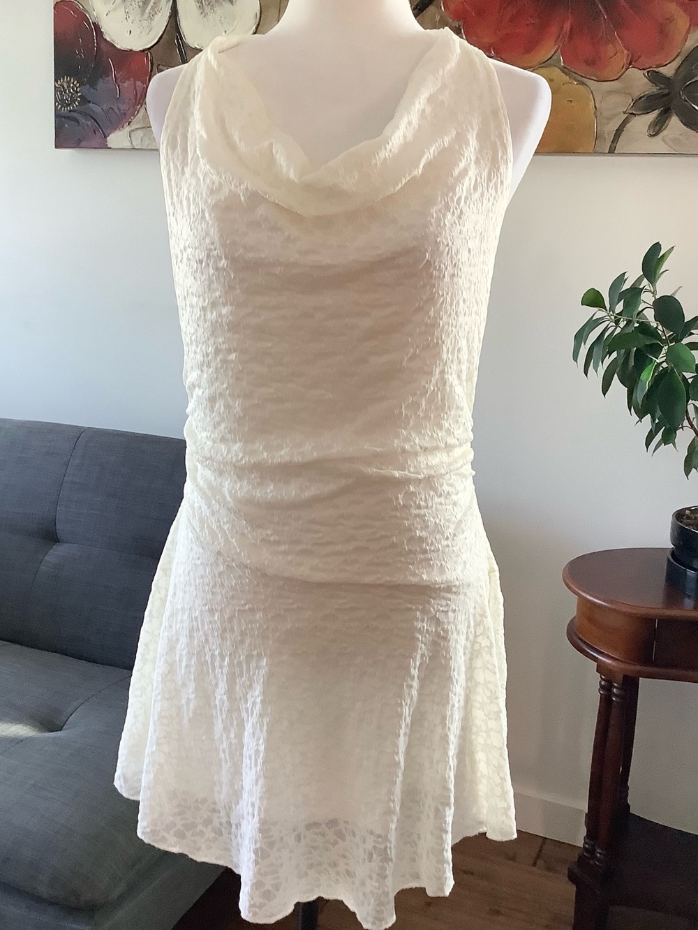NEW See You Monday Cream Lace Cowl Neck Lace Slip Mini Backless Dress Sz.XL